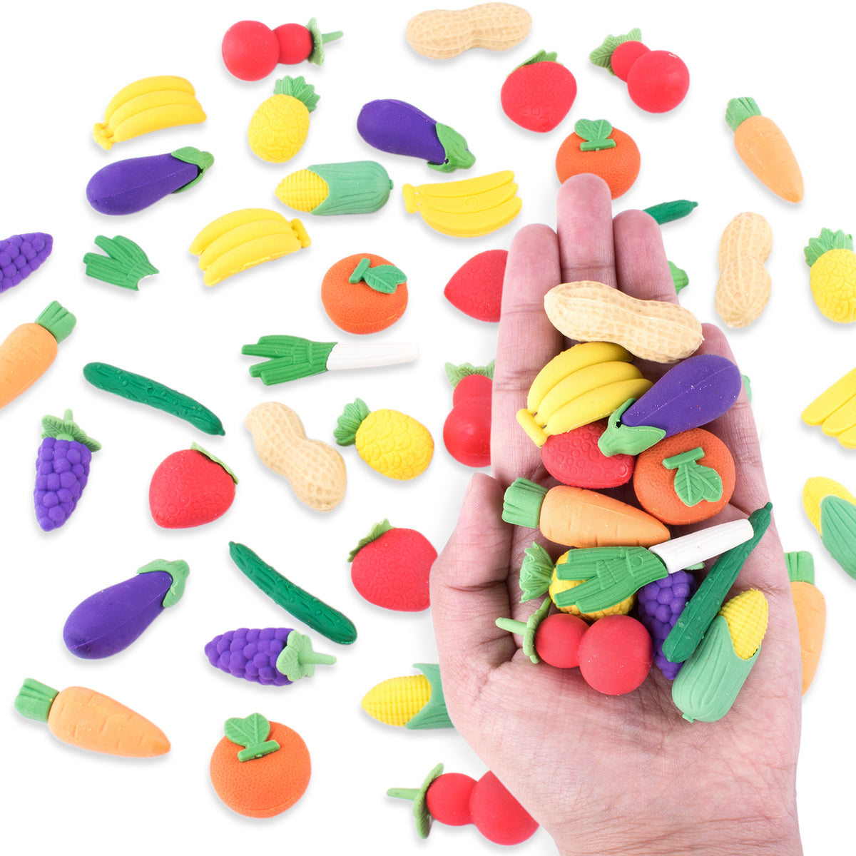 Colorful Mini Fruits & Vegetables Pencil Erasers (12 Mini Bags, 48 Era Super Z Outlet