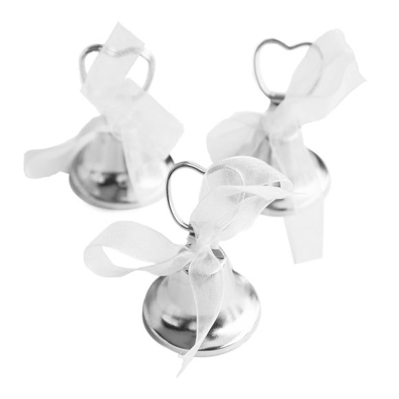 Silver Bell Place Card Holders for Table Numbers, Restaurant Menu, Weddings, Party Decoration (12 Pack)