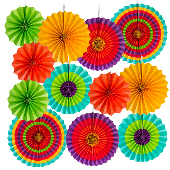 Colorful Round Paper Fans (Southwestern Pattern Design, 12 Pack)