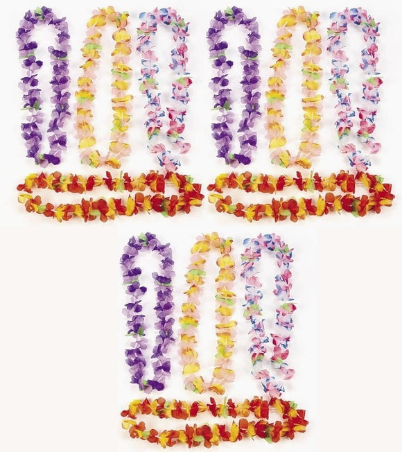 Hawaiian Luau Silk Flower Leis Necklaces (12 Pack)