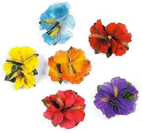 Hibiscus Color Assorted Flower Hair Clips (12 Pack)