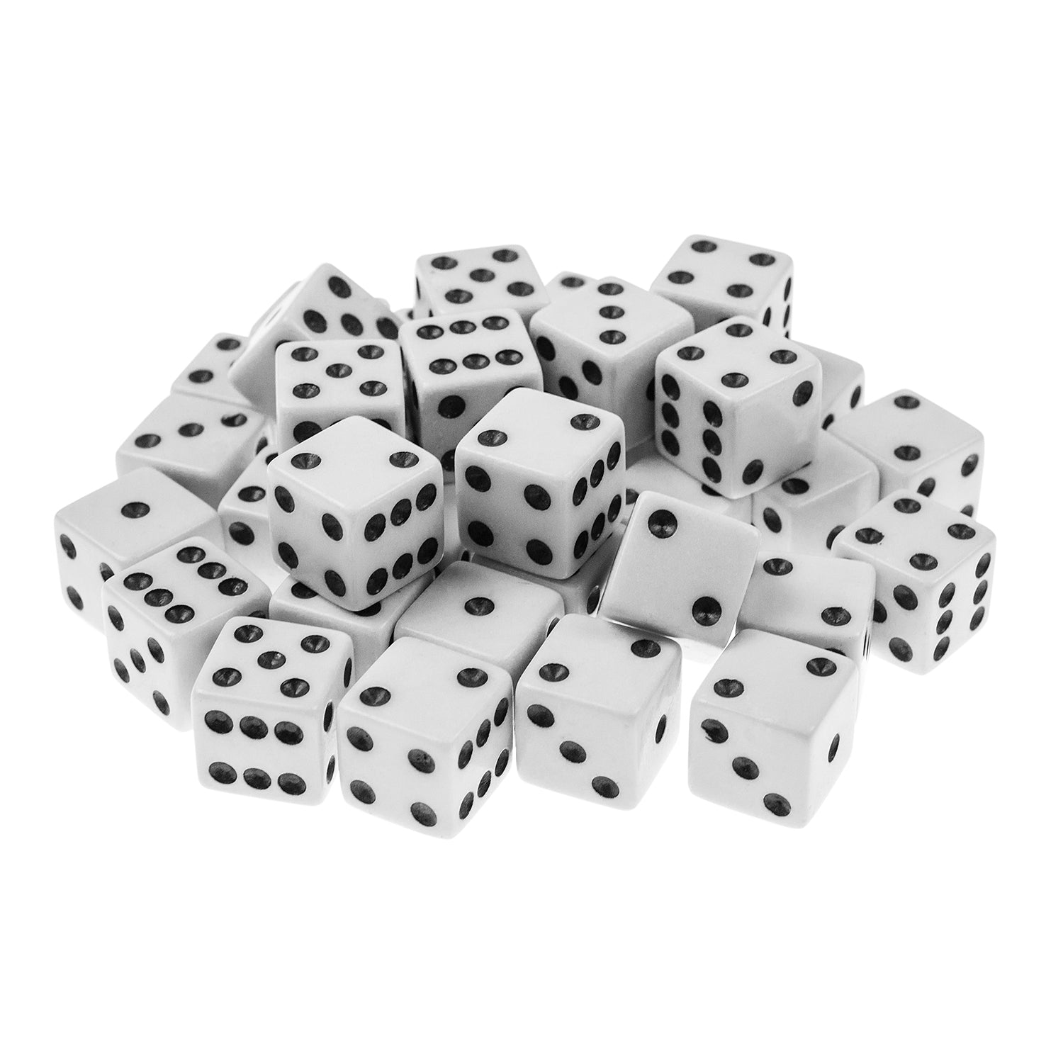 Standard 16mm White Dice with Black Pips Dots (100 Pack