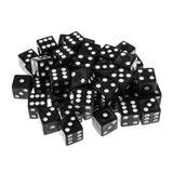 Standard 16mm Black Dice with White Pips Dots (100 Pack)