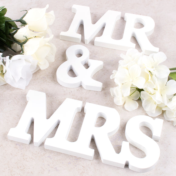 White Wooden Mr and Mrs Signs