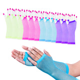 Diva Fingerless Fishnet Neon Gloves 80s Dress-Up Party Set (12 Pack)
