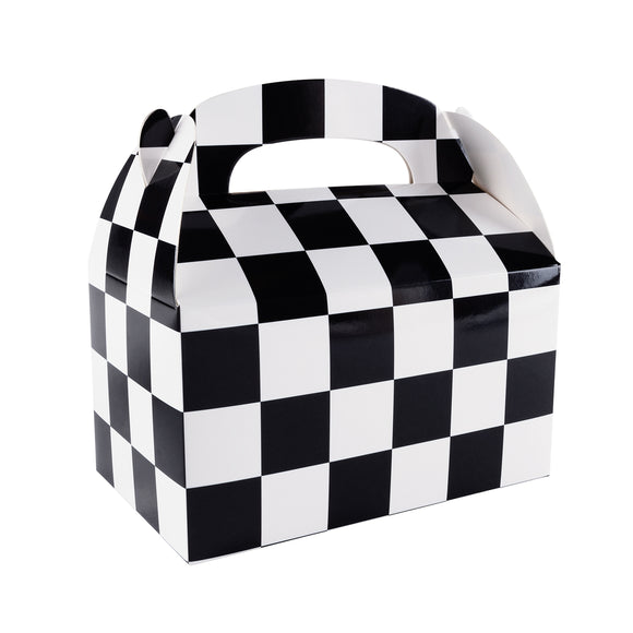 12 Pack Black and White Checker Racing Flag Treat Gift Paper Boxes (6.25